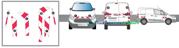 aménagement et accessoire balisage et signalisation kit de bande réfléchissant pour ford courrier 2014 2 portes arrières avec plan