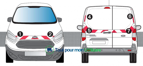 aménagement et accessoire balisage et signalisation kit de bande réfléchissant pour ford courrier 2014 2 portes arrières