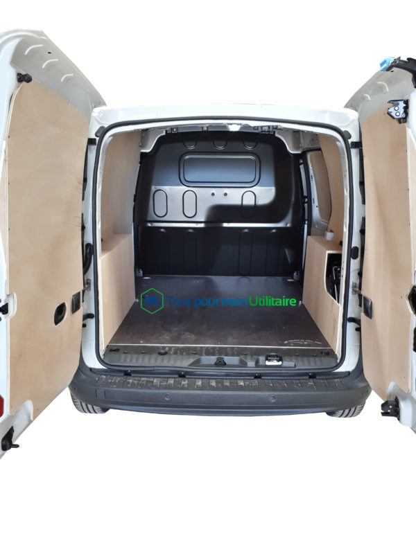 aménagement et accessoire habillage intérieur bois pour renault Kangoo 2016+ 2 portes arrières avec plancher anti dérapant porte arrière