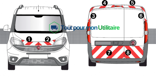 aménagement pour utilitaire et fourgon bande réfléchissante pour Fiat doblo 2010 relook en 2015 photo avant et arrière