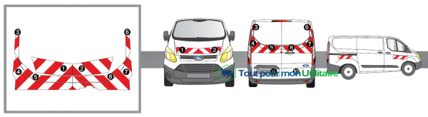 aménagement et accessoire balisage et signalisation kit de bande réfléchissant pour ford custom 2012 2 portes arrières avec plan