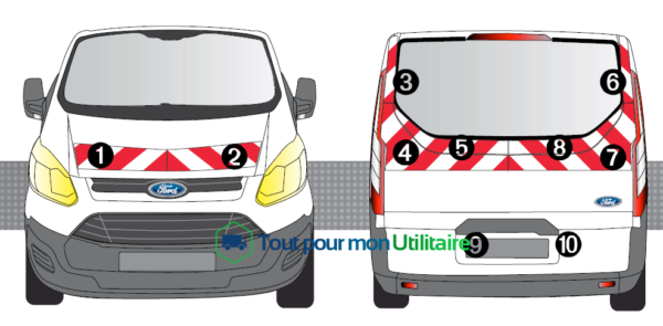 aménagement et accessoire balisage et signalisation kit de bande réfléchissant pour ford custom 2012 2 portes arrières hayon