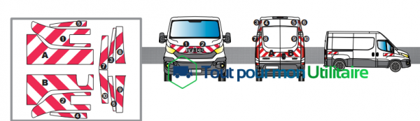aménagement et accessoire balisage et signalisation kit de bande réfléchissant pour iveco daily 2 portes arrières avec plan h2