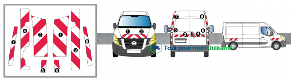 aménagement et accessoire balisage et signalisation kit de bande réfléchissante Nissan nv 400 avec plan