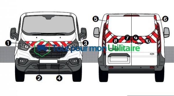 aménagement et accessoire signalisation utilitaire kit de bande réfléchissante ford custom 2017 avec plan mode opératoire hayon