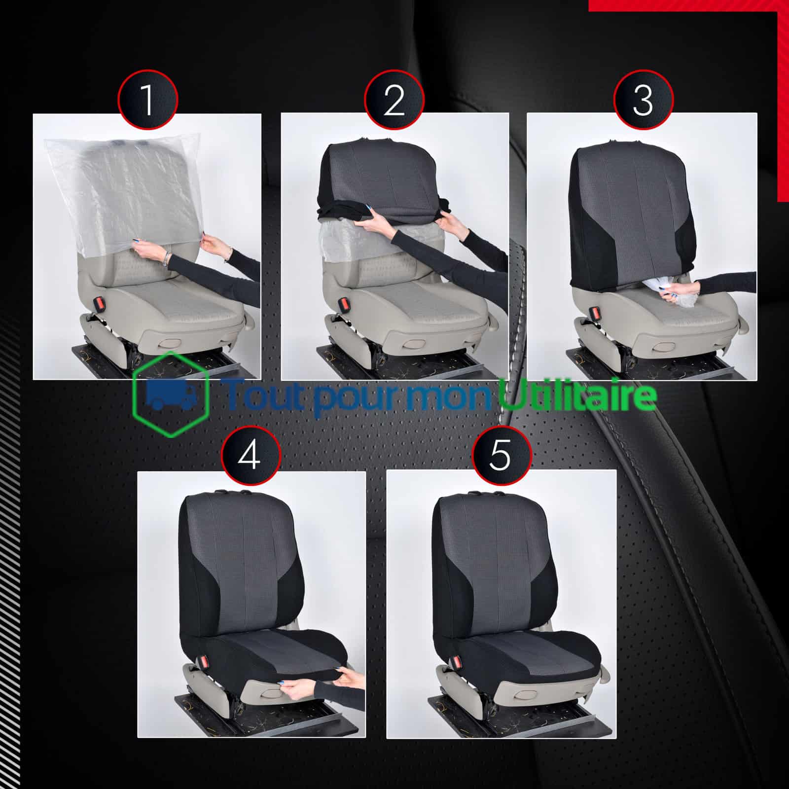 mode opératoire Housse de siège en tissu et simili cuir pour fiat fiorino 2008 deux sièges avant