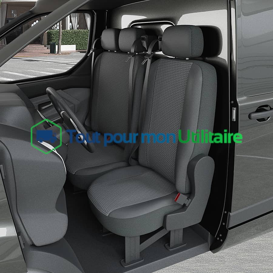 image housse de siège en tissu et simili cuir pour Citroen Jumpy 2016+ siège conducteur + banquette + accoudoir