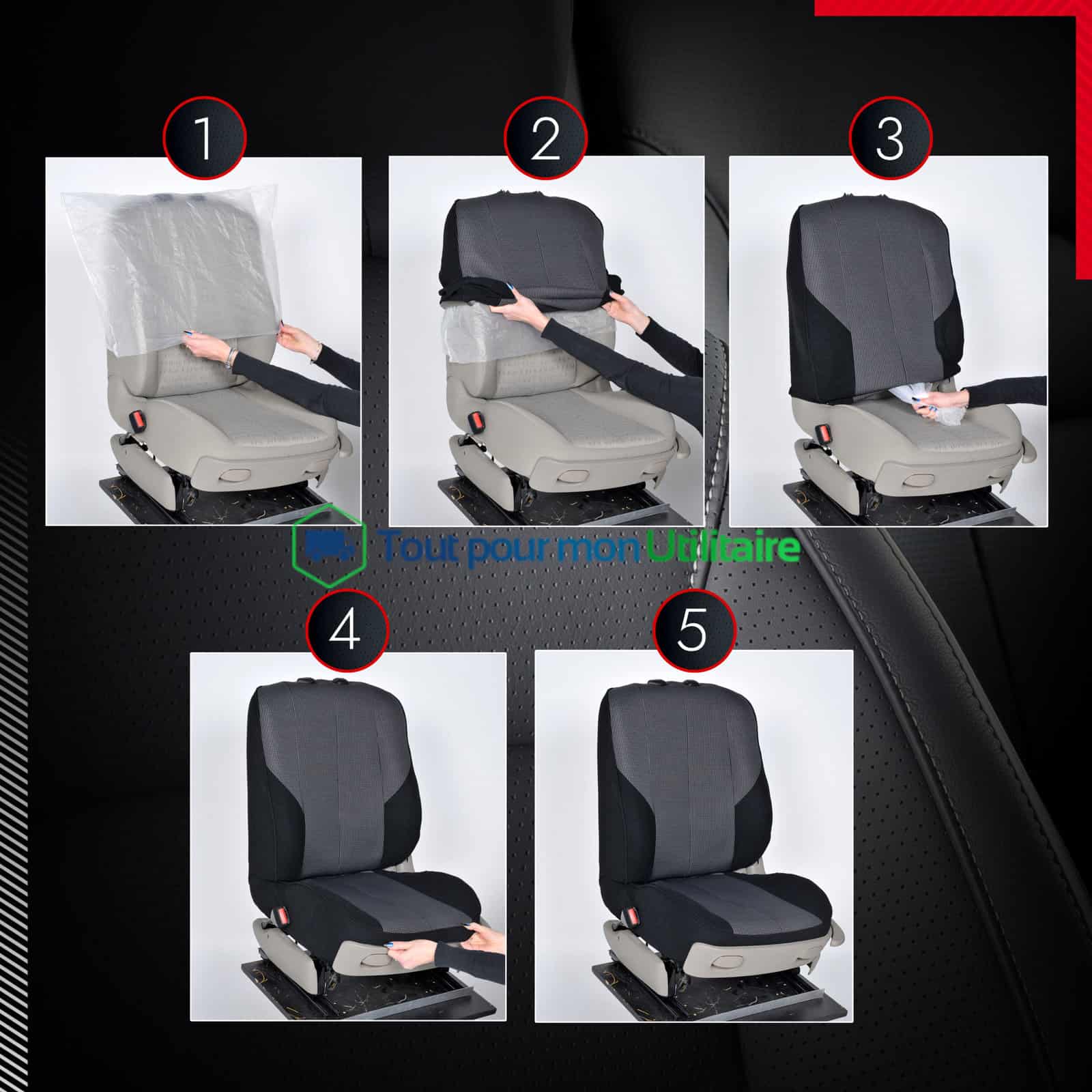 mode opératoire housse de siège en simili cuir pour Citroen Berlingo 2018+ siège conducteur + 3 sièges avant + tablette