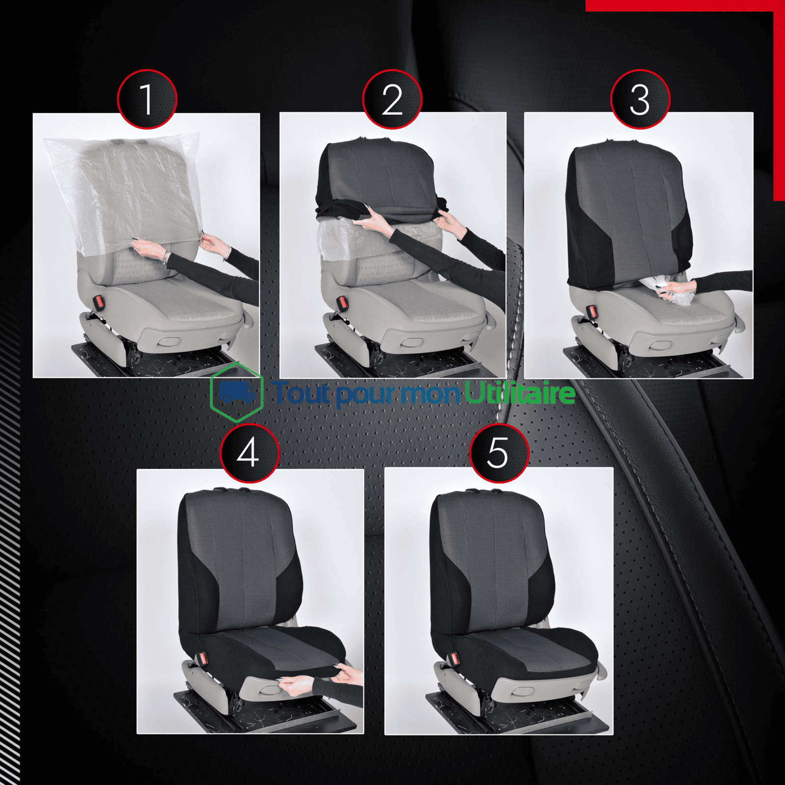 mode operatoire housse de siège en tissu et simili cuir pour Fiat Ducato 2006+ un sièges avant et banquette