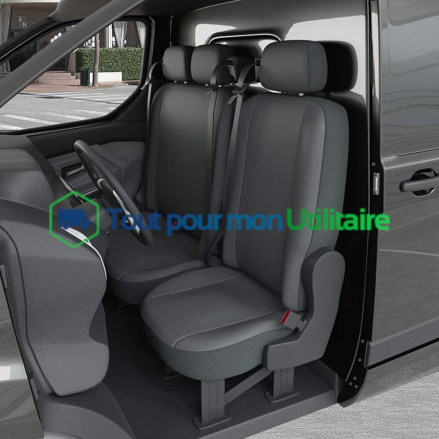 image matiere housse de siège en simili cuir pour Opel Vivaro 2014-2019 1 siège conducteur + banquette 2 places compatible airbag