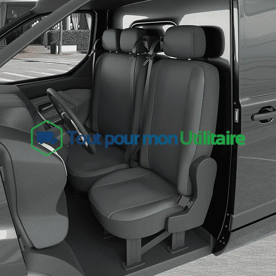 image matière housse de siège en simili cuir pour Volkswagen Crafter 2006-2017 1 siège conducteur et une banquette 2 places compatible accoudoir